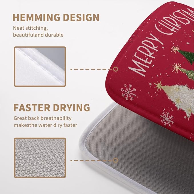Merry Christmas Dish Drying Mat for Kitchen Counter 16x18 Inch Red Xmas Tree Snowflakes Drying Pad Winter Holiday Absorbent Microfiber Dish Draining Reversible Dish Drainer Rack Mat