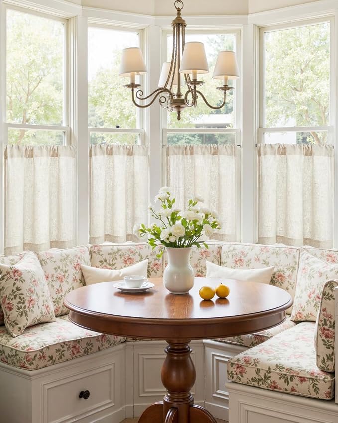 jinchan Rustic Linen Rod Pocket Tier Curtains, 26x24, 2 Panels, Natural | Light filtering, cafe curtains, machine washable, farmhouse, kitchen, bathrooms, laundry, small window, over sink