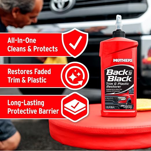 Mothers Back-to-Black Trim & Plastic Restorer, 12 oz. (06112) | Removes Oxidation, Dirt & Wax Residue – Restores Faded Trim & Provides Long-Lasting Protection