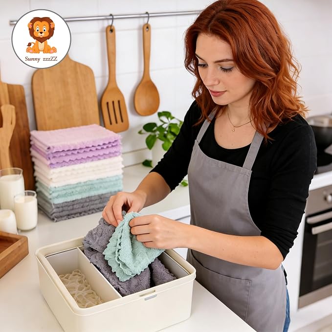 24 Pack Kitchen Dishcloths - Does Not Shed Fluff - Reusable Dish Towels, Dish cloths, Super Absorbent Coral Fleece Cleaning Cloths, Nonstick Oil Washable Fast Drying, 7 x 9 Inch (Multicolor) | Reusable Coral Fleece Cloths Washable Fast Drying and Easy ...