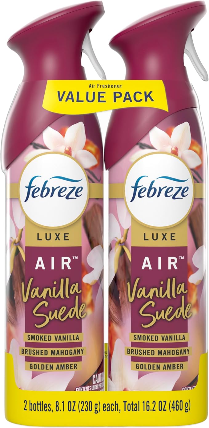 Febreze Air Mist, Air Freshener Spray, Odor Fighting Room Spray, Deodorizer for Home Bathroom Kitchen Office Apartment Dorm Room Classroom, Vanilla Suede, 8.1oz, 2ct