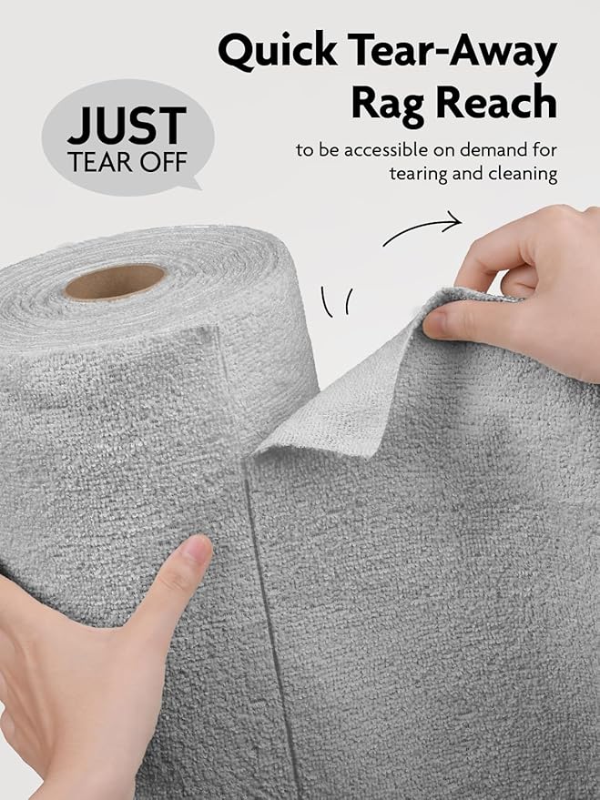 Fantasticlean Microfiber Cleaning Cloth Roll- 90 Sheets, 12" x 12" (Grey) | Super Absorbent, Lint-free, Tear-away Microfiber Towel Roll, for All-Purpose Cleaning, Reusable Alternative to Paper Towels