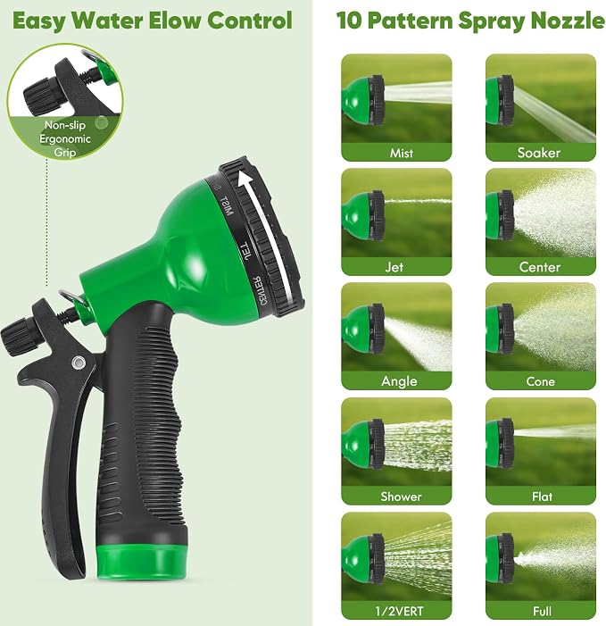 Unywarse Garden Hose 100ft, Stainless Steel Heavy Duty Water Hose with 10 Function Nozzle Flexible, Lightweight, No-Kink, Pet Proof, Puncture Proof Metal Hose for Yard, Outdoor