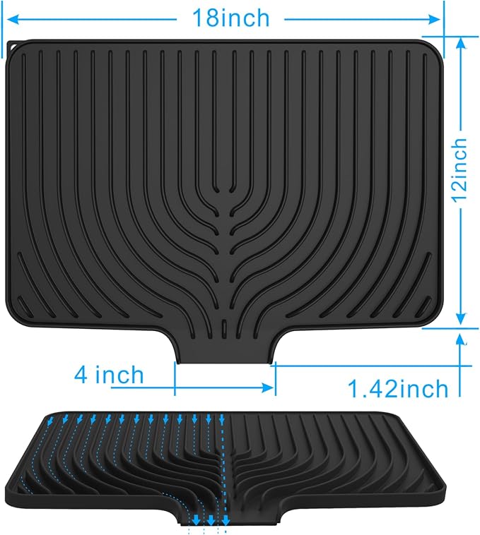 Dish Drying Mat for sink with a bulged edge,18"×12"Silicone Self-Draining | Various sizes and colors,Self-Draining Slope Structure,Enabling faster drying,Heat-Resistant,Easy to clean,Food-grade