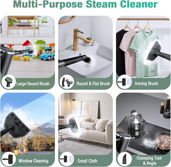 11-in-1 Steam Mop, Detachable Handheld Steam Cleaner with 3-Level Steam | 260℉ Steam Cleaner with 380mL Tank & 3 Steam Levels for Floors, Hardwood, Tile, Grout, Windows, Bathroom & Kitchen