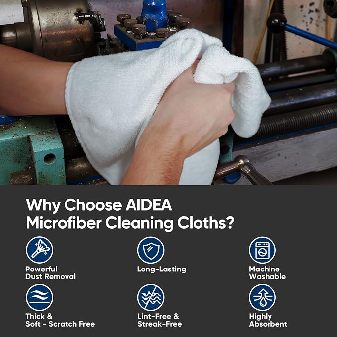 AIDEA White Microfiber Cleaning Cloth 100PK, Reusable Cleaning Rags 12"x12" | Microfiber Towels for Cars Lint Free Soft Microfiber Towels, Kitchen Towels Dusting Cloth, Dish Rags, Bulk Cleaning Towels
