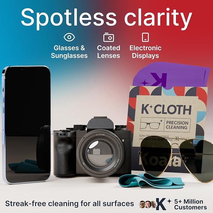 Koala Lens Cleaning Cloth | Japanese Microfiber | Blue & Purple (Pack of 3) | Glasses Cleaning Cloths | Eyeglass Lens Cleaner | Eyeglasses, Camera, VR/AR Headset, and Screen Cleaner | Washable & Reusable