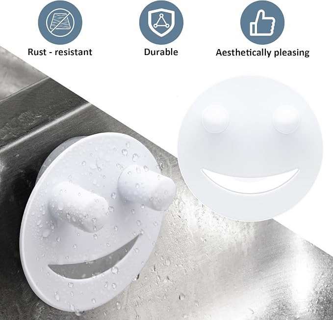 Yoshiky Stainless Steel Smiley Face Sponge Holder, Silver Sink Caddy Organizer Storage with Suction Cup for Kitchen, Kitchen Accessories Decor Scrubber-White