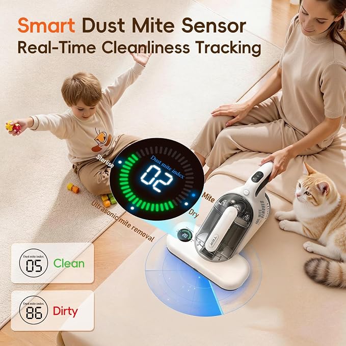 TER UV Bed Mattress Vacuum Cleaner with Smart Dust Sensor | 16 Kpa Strong Suction + 35000/rpm Tapping for Deep Clean Pet Hair and Dust on Mattress, Couch, Pillow