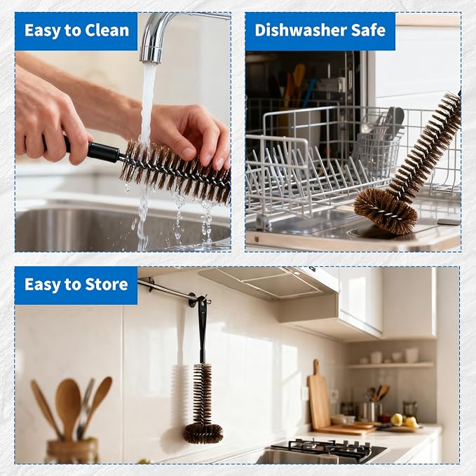 Garbage Disposal Cleaner Brush 2 Pack, Extra Long Handle for Deep Cleaning, 3D Nylon Brush Head Eliminates Residue and Odor, Universal Fit for All Disposal Units 15inch