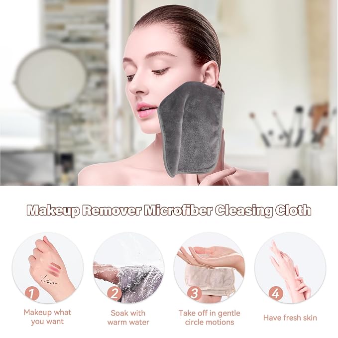 Nugilla Makeup Remover Cloths, 8 Packs Makeup Remover Towels Reusable Face Wash Cloth, Soft Makeup Removal Microfiber Face Cloth for Women(Beige/Cool Grey)