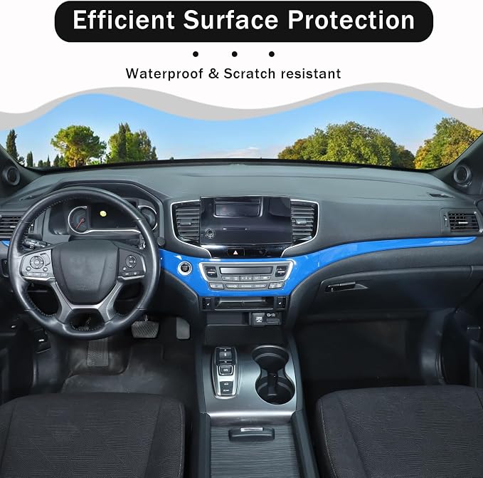 Center Console Dashboard Panel Strip Trim for Honda Pilot 2016-2022 Interior Decorative Cover Protector Accessories Anti Scratch ABS Material (Blue)