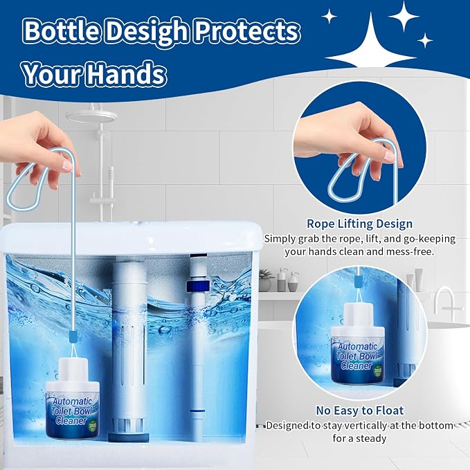Automatic Toilet Bowl Cleaner with Unique Retrieval Rope - 3 Packs | Long Lasting Toilet Tank Cleaner, Blue Water Stain Remover and Deodorizer, Each Pack Lasts About 3 Months
