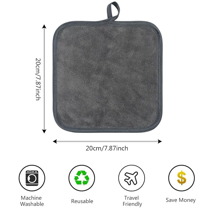 SINLAND Microfiber Facial Cloths Fast Drying Washcloth 8inch x 8inch Absorbent Face Wash Cloth Soft Makeup Remover Cloths