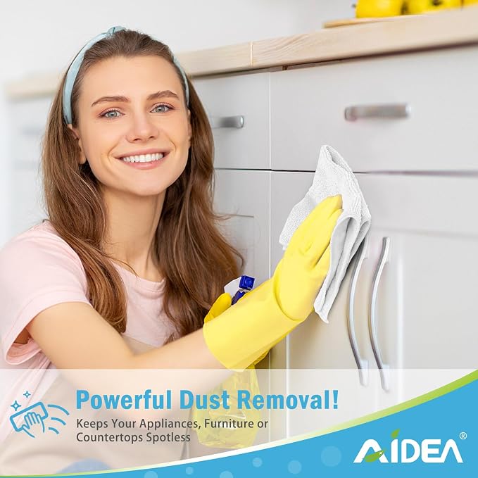 AIDEA White Microfiber Cleaning Cloth-12PK, Cleaning Rags 12"x 12" Reusable | Microfiber Towels for Cars Lint Free, Absorbent Microfiber Rags, Kitchen Towel Dusting Cloth, Dish Rags for Home/Window