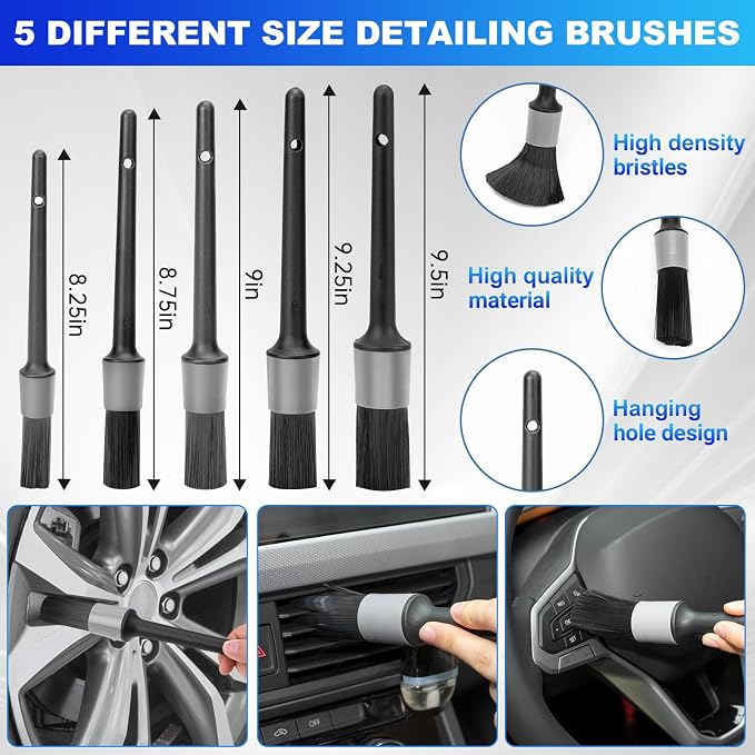 THINKWORK Windshield Cleaner Tool, Detailing Kit Interior with Brush Set | 180 Degree Rotating Head, Replaceable Microfiber Pads, Streak Free, Storage Bag, Gray Car Cleaning Accessories, Gift, 20Pcs