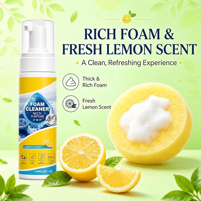 4-in-1 Foam Cleaner, All-Purpose Deep Cleaning Spray | Foam Cleaner All Purpose for Car Interior, Kitchen, Bathroom, Sofa, Removes Grease & Stains (2Pcs)