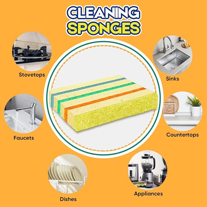 LAUNDRYLUX 6 Pack Scrub Sponge - Temperature-Responsive - 50% More Power & Rinses Cleaner Cleaning Sponges, Multipurpose Dish Sponges for Kitchens, Bathrooms, and Outdoor Use - Patent Pending
