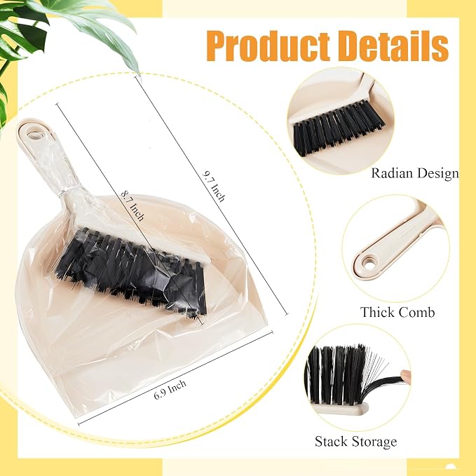 Sliner 18 Pack Mini Dustpan Brush Set Small Broom Set Bulk,Beige | Nesting Snap Plastic Dust Pans with Brush, Small, Handheld, Portable, Cleaning, Suitable for Desktop Pets Care Camping