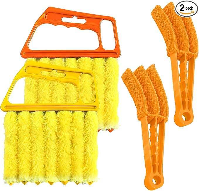 4 PCS Blind Cleaner Duster Tool, 7 Finger Handheld Window Shutters Duster with 3 Arm Cleaner Brush, Washable Mini Blinds Dust Cleaning Tools for Car Air Conditioner Vent