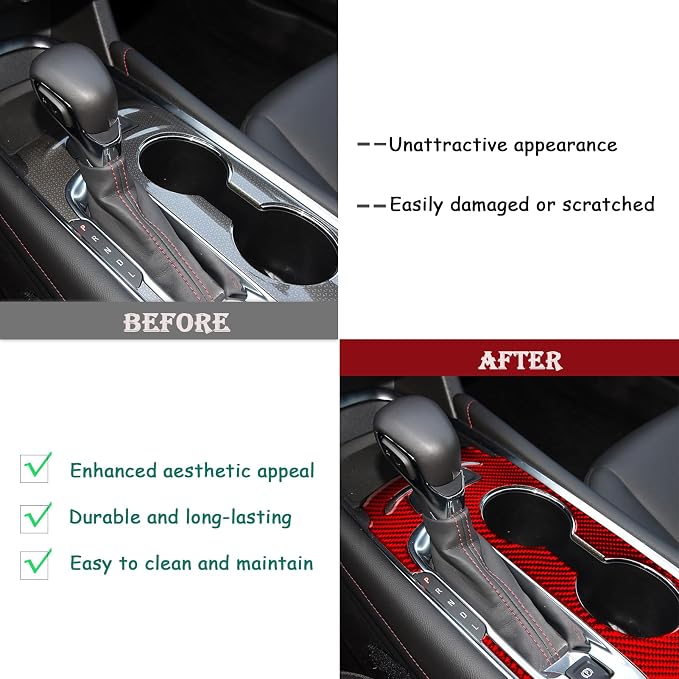 Red Real Carbon Fiber Trim for Chevy Malibu 9th Gen Accessories | for 2016-2024 at Panel Type A Gear Shift Panel Box Cover Sticker Interior Thick Overlay Decal