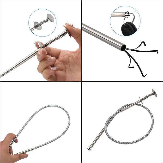 4-Claw Pick Up Tool, 24 Inch Flexible Grabber Tool, Spring-Loaded Mechanical Fingers for Tight Spaces, Steel Claw Retriever with Zinc-Plated Finish