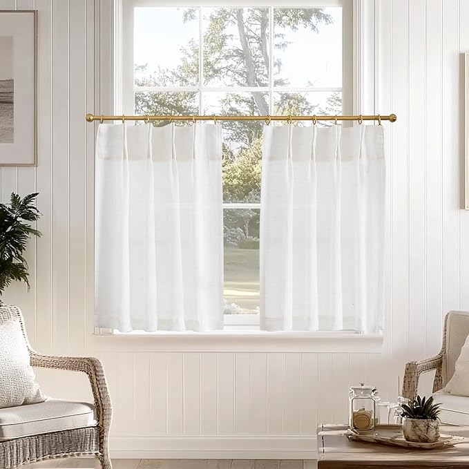 jinchan Linen Pinch Pleated Back Tab Tier Curtains, 26x24, 2 Panels, White | Light filtering,small window treatment,cafe curtains,machine washable,farmhouse,kitchen,bathrooms,laundry