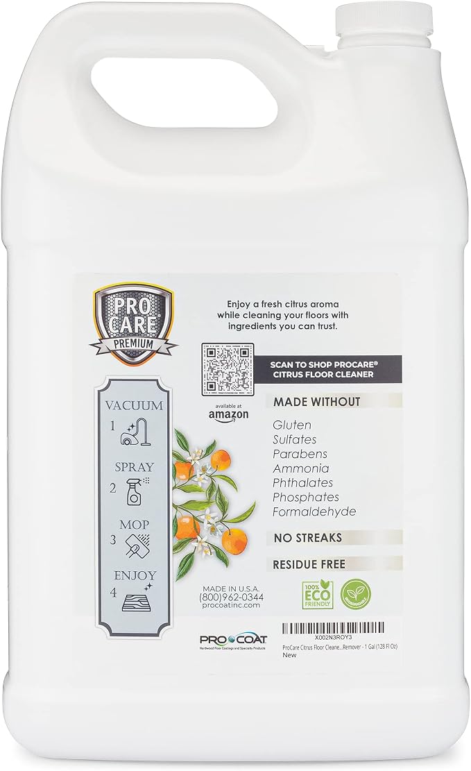 ProCare Floor Cleaner (Made in USA) | Streak-free Cleaner for Tile, Stone, Laminate, Vinyl & Natural Wood Floor Cleaner for Mopping, Household Supplies, Cleaning Solution with Citrus Aroma - 1 Gallon