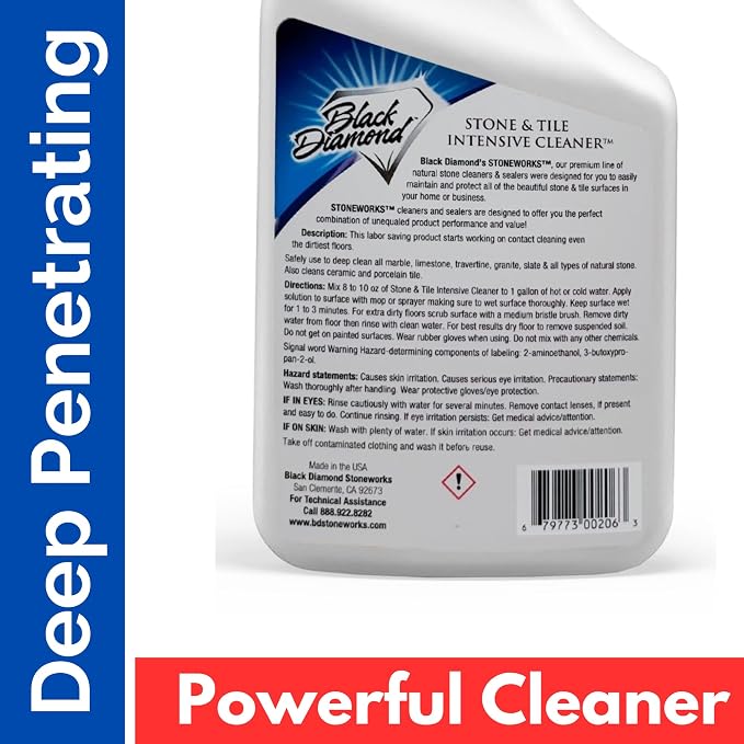 Black Diamond Stoneworks Stone & Tile Intensive Cleaner – Professional Deep Cleaner for Marble, Limestone, Travertine, Granite, Slate, Ceramic & Porcelain Tile – Acid-Free Concentrate (1-Qt.)