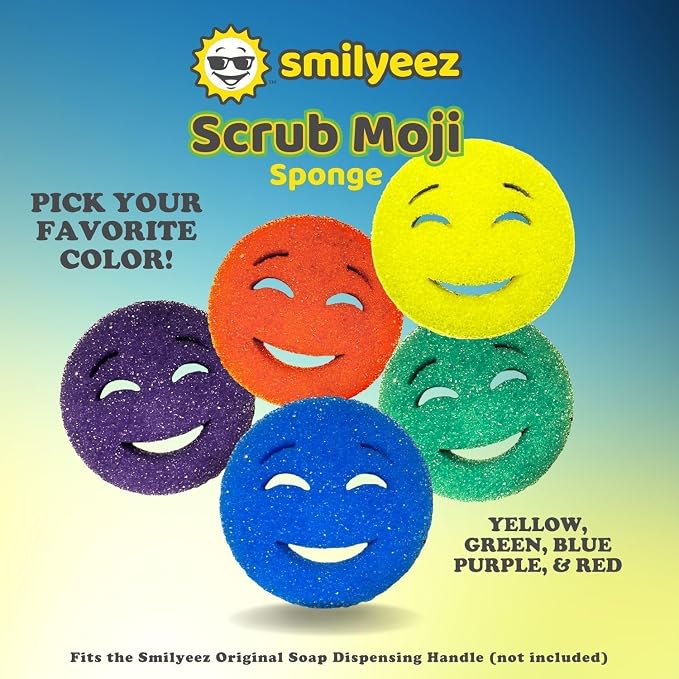The Original Scrub Moji Scrubbing Sponge by Smilyeez (Set of 3) - Purple - Temperature-Responsive Polymer Foam, Stain and Odor Resistant, Ideal for Kitchen and Bathroom Cleaning