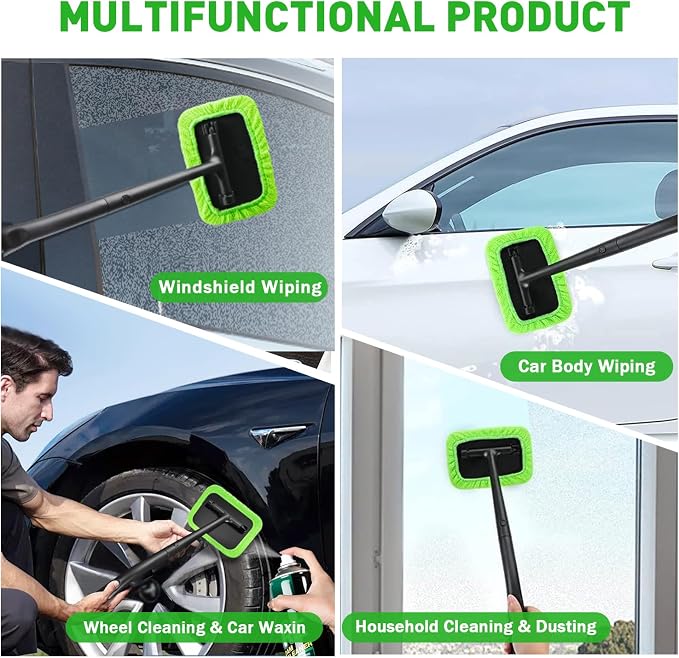 XINDELL Interior Windshield Cleaning Tool, Driver-Control Car Window Cleaner with Ergonomic 22" Handle & Microfiber Pads, No Streak Auto Glass Cleaner for Hard to Reach Inside Windshield