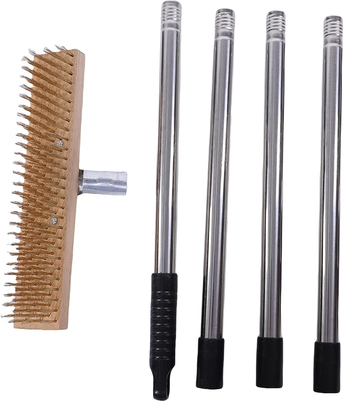 Jiawu Stainless Steel Wire Scrub Brush, Heavy Duty Wire Broom with 49in Telescopic Handle, Scrubber Broom for Outdoor Moss Removal for Deck, Concrete, Patio Floor Cleaning (30cm / 11.8in)