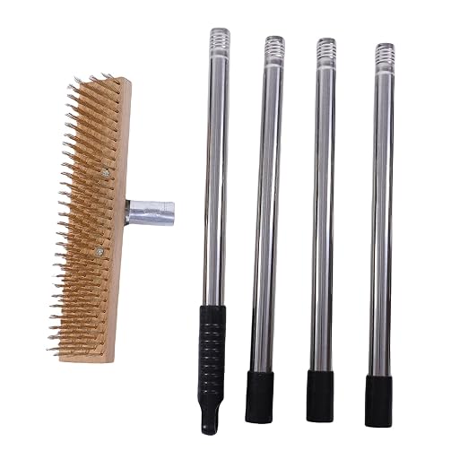 Heavy Duty Stainless Steel Wire Scrub Brush with Long Handle Moss Remover Wire Broom for Patio Deck Garden Garage, Outdoor Floor Scrub Brush (30cm / 11.8in)