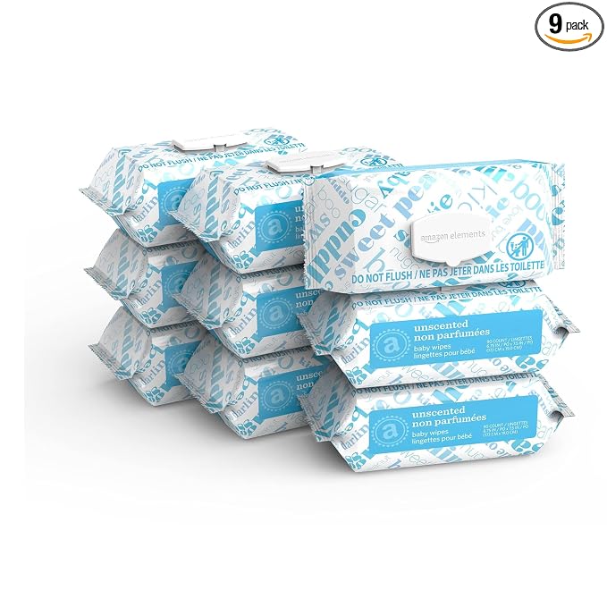 Amazon Elements Baby Wipes, Unscented, Hypoallergenic, Alcohol-Free, With Aloe and Vitamin E, 810 Count, Flip-Top Packs