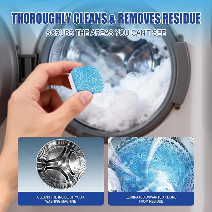 Washing Machine Cleaner Tablets - 24 Pack (12 Month Supply) | HE Compatible for Top & Front Load Washers | Pet-Safe Formula Eliminates Odors, Lint & Detergent Buildup