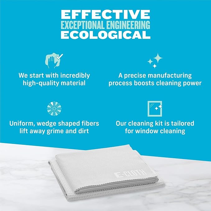 E-Cloth Window and Glass Cleaner Kit, Just Add Water - 2 Kits | Chemical-Free Cleaning - Reusable & Machine Washable Towel, Versatile Use for Mirrors, Cars, & Lenses, Alaskan Blue