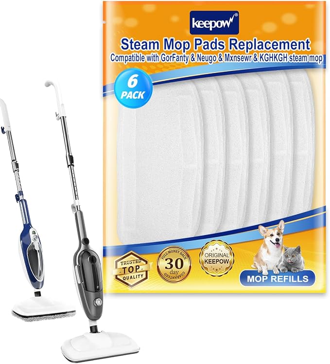 KEEPOW 6 Pack Upgraded Microfiber Pads Replacement Fit for Neugo Steam Mop for Hardwood Floors NE033/NE033M Compatible with GorFanty GF-6610B/ GF-6610, Washable Floor Mop Cloth for KGHKGH Attachments