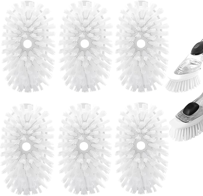 Brush Refills for RIMAY Dish Brush - 6 Pack Dish Brush Cleaning Soap Dispensing Head Replacement for Scrubber (White)