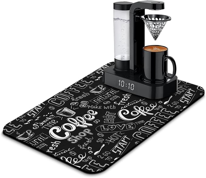 Fun Coffee Mat 23inx15in,Coffee Bar for Countertops,Absorbent Hide Stain Anti-Slip Accessories Fit Under Machine Mat,dish Drying Mats Kitchen, (DS)