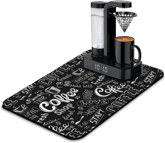 Fun Coffee Mat 23inx15in,Coffee Bar for Countertops,Absorbent Hide Stain Anti-Slip Accessories Fit Under Machine Mat,dish Drying Mats Kitchen, (DS)