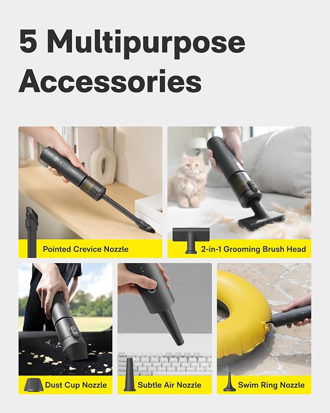 HOTO Car Vacuum Portable Cordless, 4-in-1 Mini Handheld Vacuum, 20000Pa | Hand Vacuum Rechargeable Electric Compressed Air Duster Blower for Dorm Room, Apartment, Car, Desk, Keyboard, Home, Office