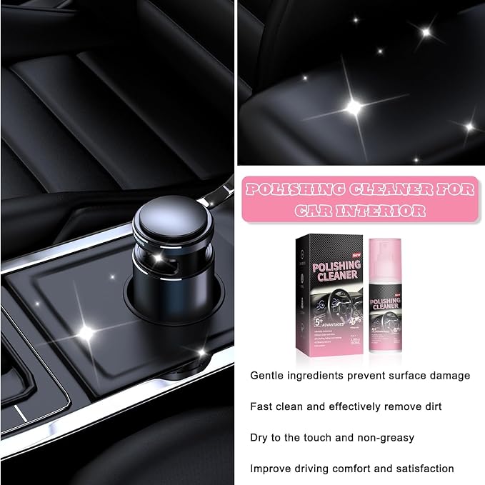 Polishing Cleaner Car Interior, 100ML Car Interior Cleaner, Interior Detailer Spray, Car Interior Detailing Cleaner for Rubber, Leather& More, Multi-Surface Cleaning for Car Interior(2PCS)