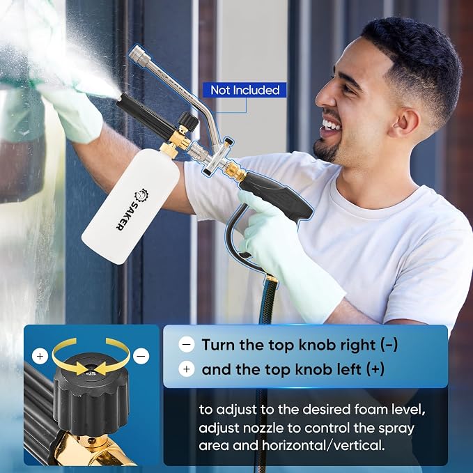 Saker Foam Cannon, 1/4 Inch Quick Connect, Power Washer Foam Cannon with 5 Pressure Washer Nozzles