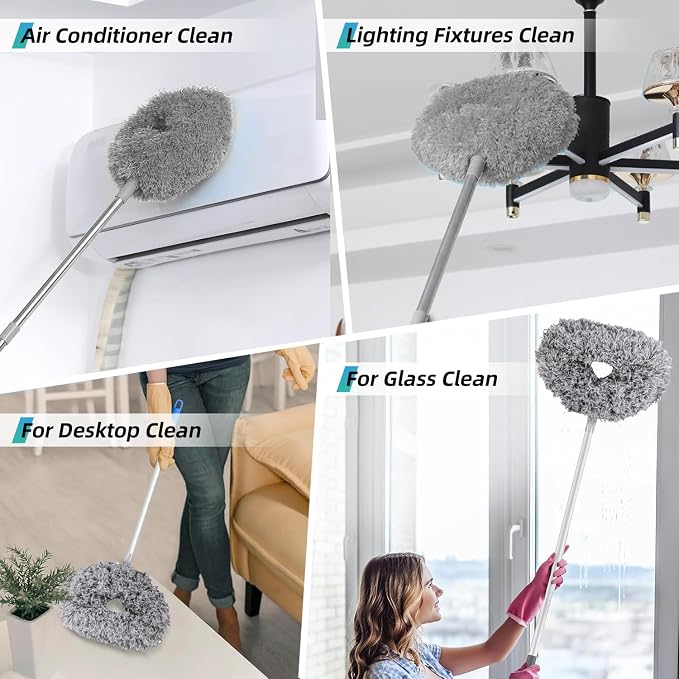 DRQ Ceiling Fan Cleaner Duster, Reusable Microfiber Duster with Extension Pole, 13 to 48 Inch Fan Blade Cleaner, Removable Dusters for Cleaning Walls Bookshelves Door Window Top (Grey)