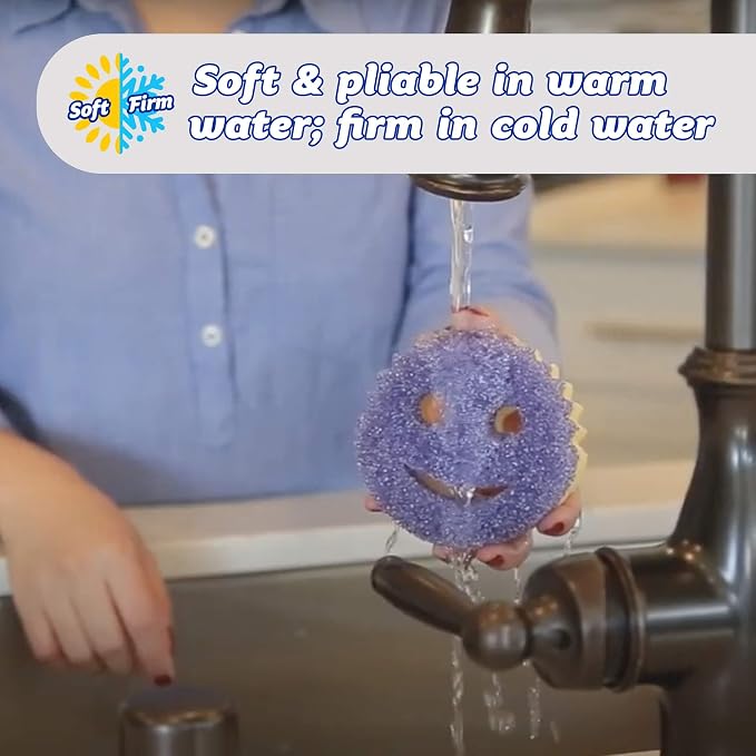 Scrub Daddy, Scrub Mommy - Dual Sided Sponge & Scrubber, Soft in Warm Water, Firm in Cold, FlexTexture, Deep Cleaning, Dishwasher Safe, Multipurpose, Scratch Free, Odor Resistant, Ergonomic, 4ct roll