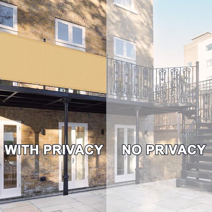 LOVE STORY 3' x 10' Balcony Privacy Screen Cover for Apartment, Sand | HDPE Fabric, 95% UV Block, Fence Cover for Patio Deck, Railing Screen for Porch, Privacy Protective, Custom Size Available