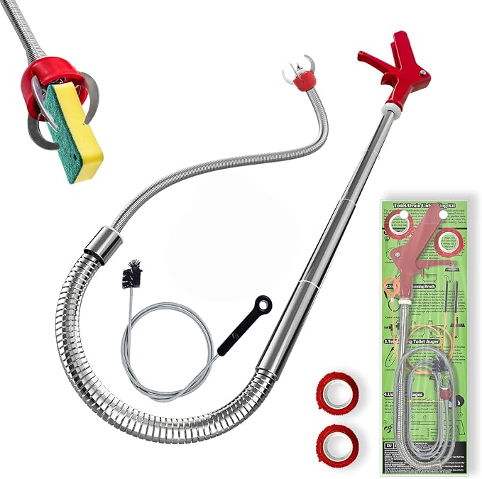 Toilet Auger/Drain Clog Remover Tool Kit-1PCS Toilet Snake Grabber,2PCS Drain Snake Hair Remover＆1PCS AC Drain Line Cleaner Tool for Blocking and Cleaning Toilets, Kitchen Sinks, Bath Tubs and Sewers