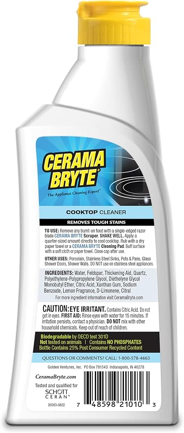 Cerama Bryte Combo Kit Pads & Removes Tough Stains Cooktop and Stove Top Cleaner for Glass - Ceramic Surfaces, 10 Ounces