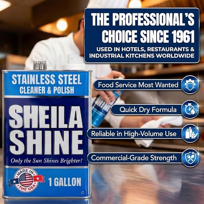 Sheila Shine Stainless Steel Cleaner and Polish (1 Gallon) – Cleans, Polishes & Protects Kitchen Appliances, Refrigerators, Sinks, Ovens & Grills – Stainless Steel Polish and Cleaner