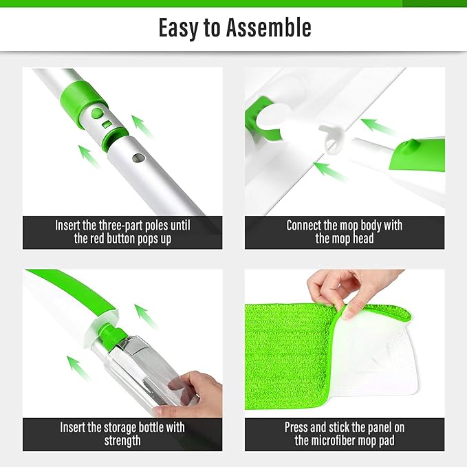 Wet Spray Mop for Floor Cleaning with 14 oz Bottle & 3 Microfiber Pads | Refillable bottle, washable pads, dry/wet use for home or commercial cleaning on hardwood, laminate, wood & ceramic floors
